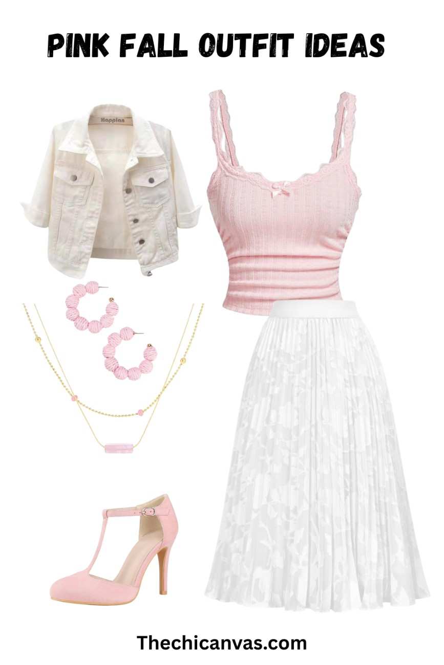 Pink-outfit-ideas-with-lace-top-white-jacket-pleated-skirt-heels-and-accessories-for-fall.jpg