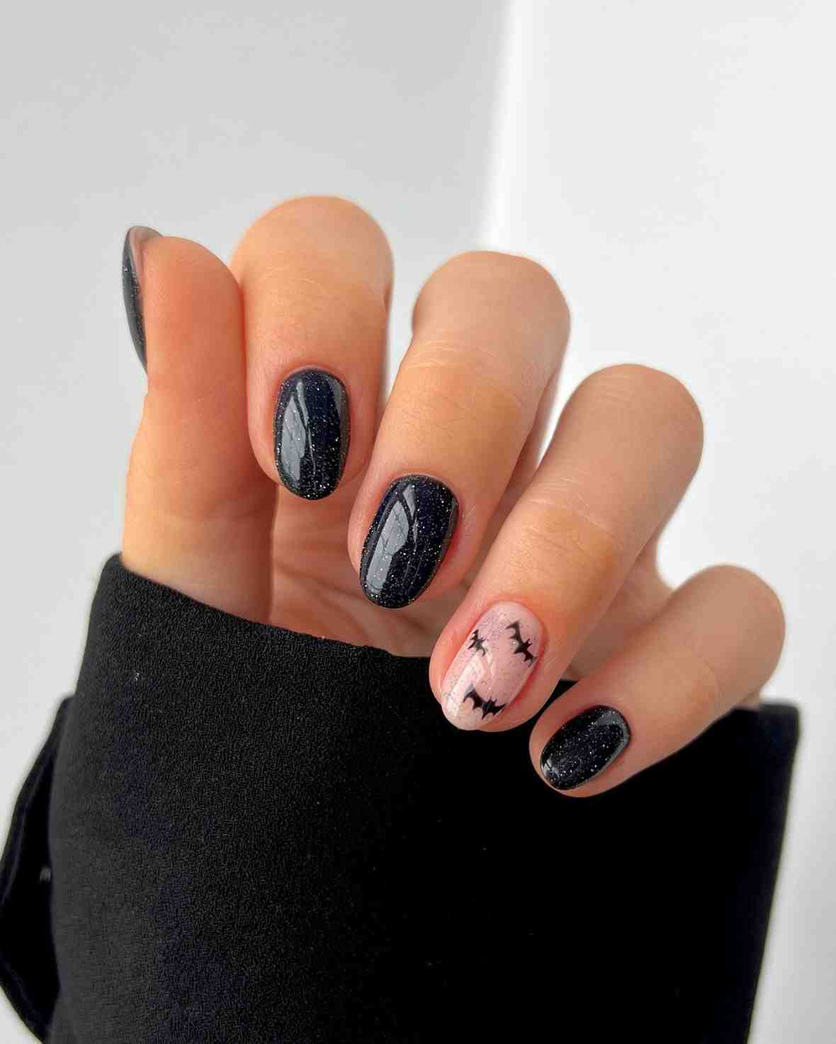 Cute black & pink combo shirt winter nails