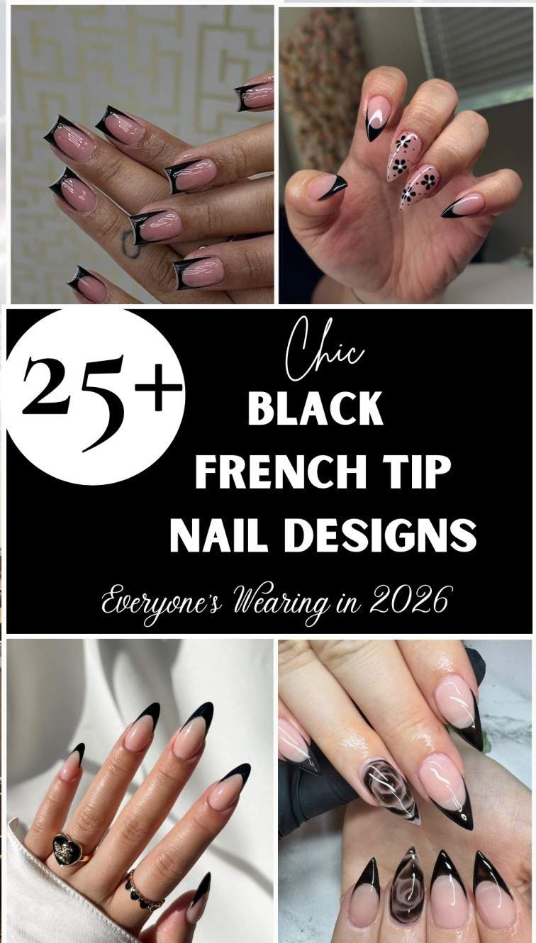 Black nails, black French tip nail designs