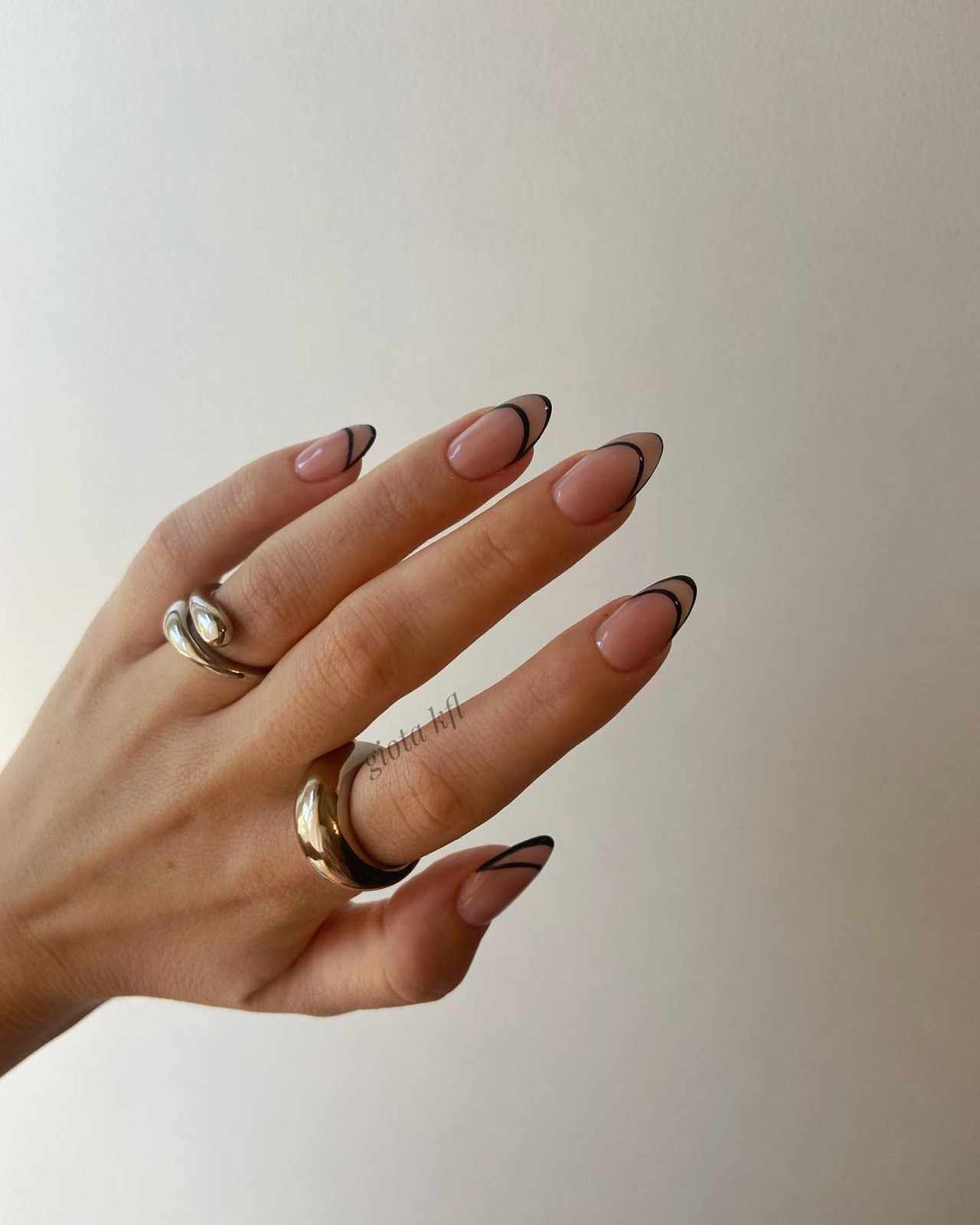 Black outline French tip nails