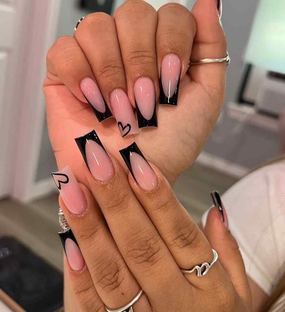 Sleek black twilight French tip nails 2026
