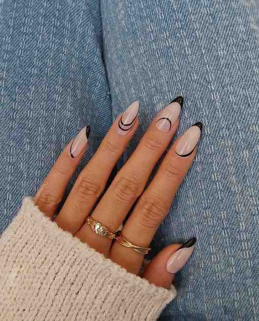 Blush curved black tip nails